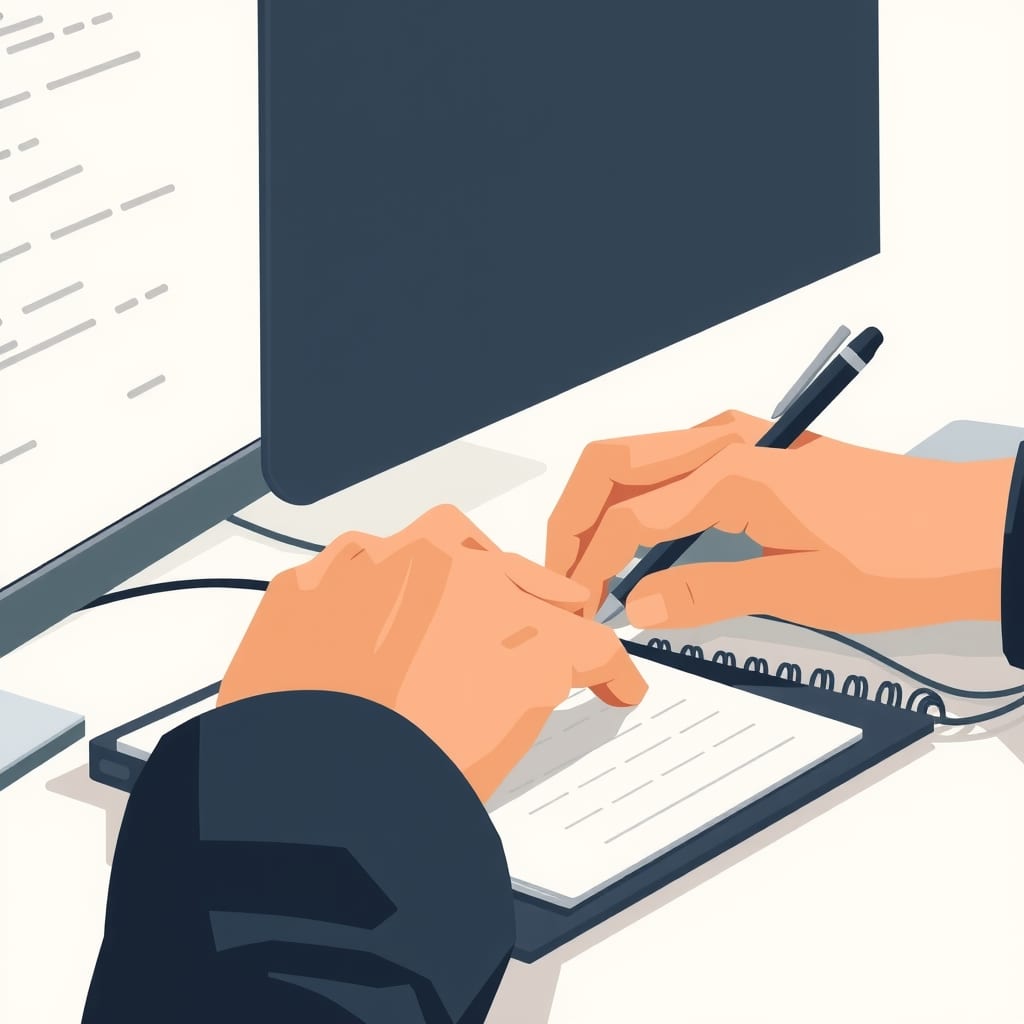 Editorial illustration for the section on flusso di lavoro tipico di un assistente di scrittura ai