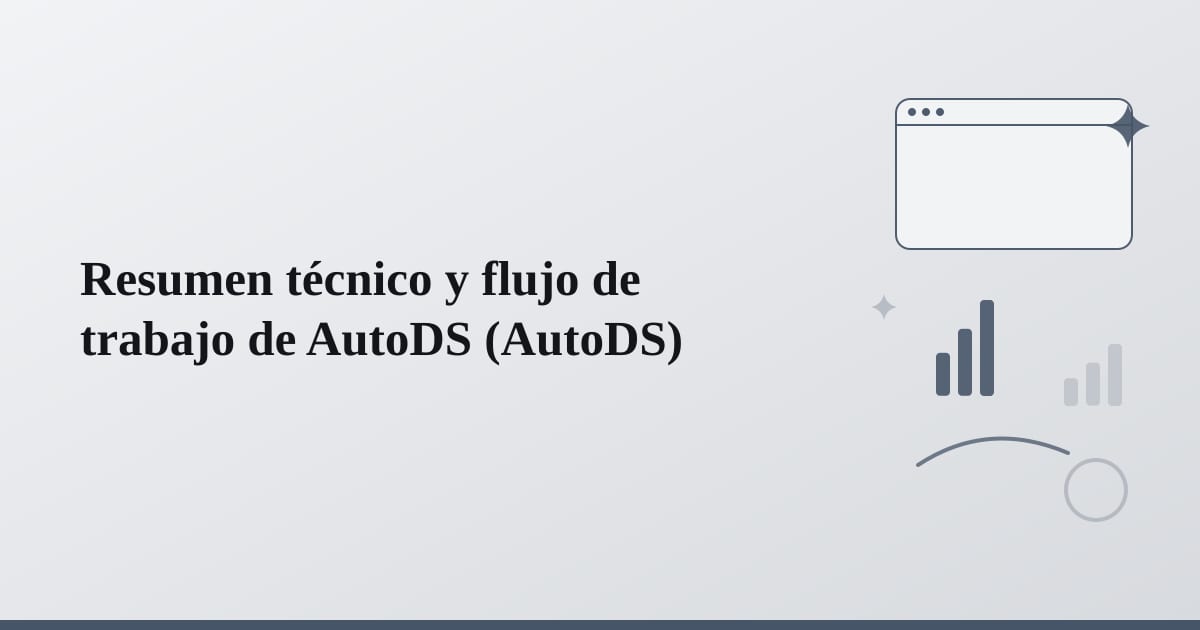 Editorial illustration for the section on resumen técnico y flujo de trabajo de autods