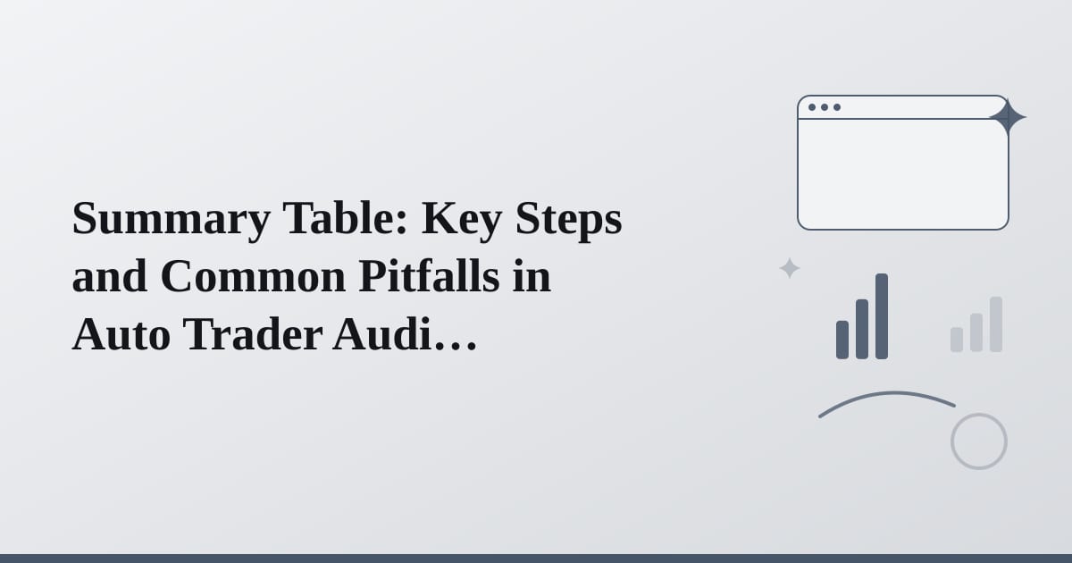 Editorial illustration for the section on summary table: key steps and common pitfalls in auto trader