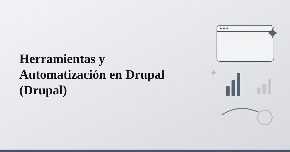 Editorial illustration for the section on herramientas y automatización en drupal
