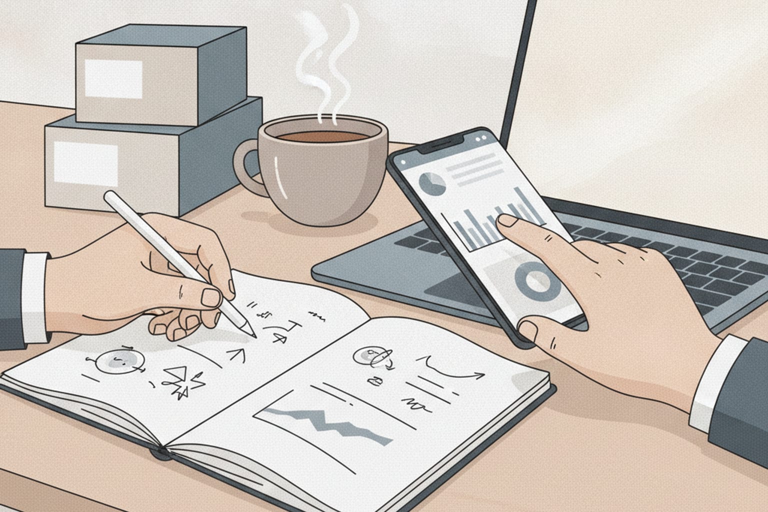 A gear with interlocking icons representing audit, keywords, and content.