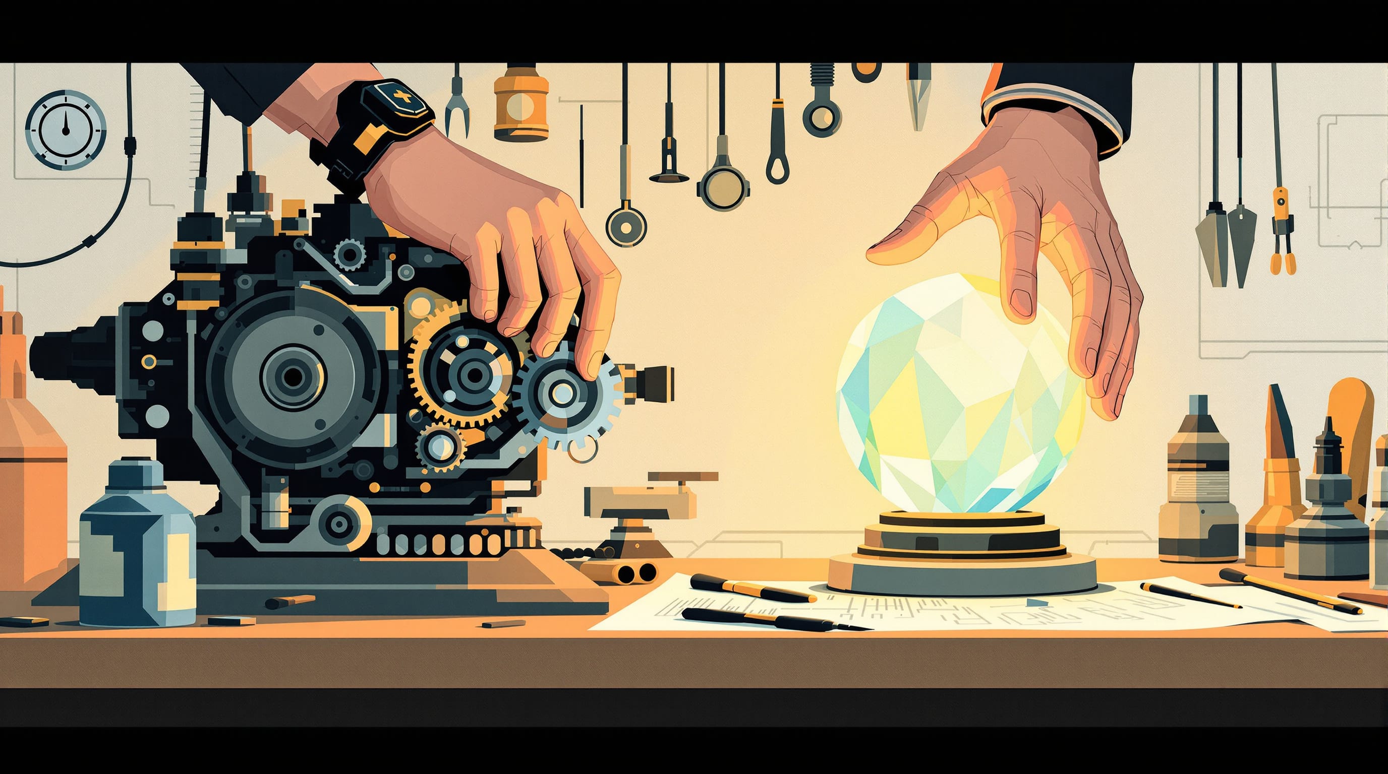 Editorial illustration for the section on chiến lược và chiến thuật tối ưu hóa công cụ