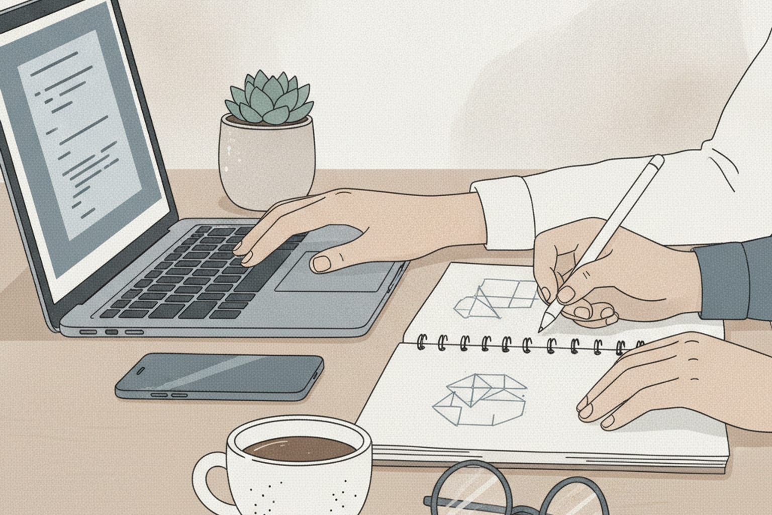 Un chemin lumineux et structuré mène vers un espace de travail organisé.