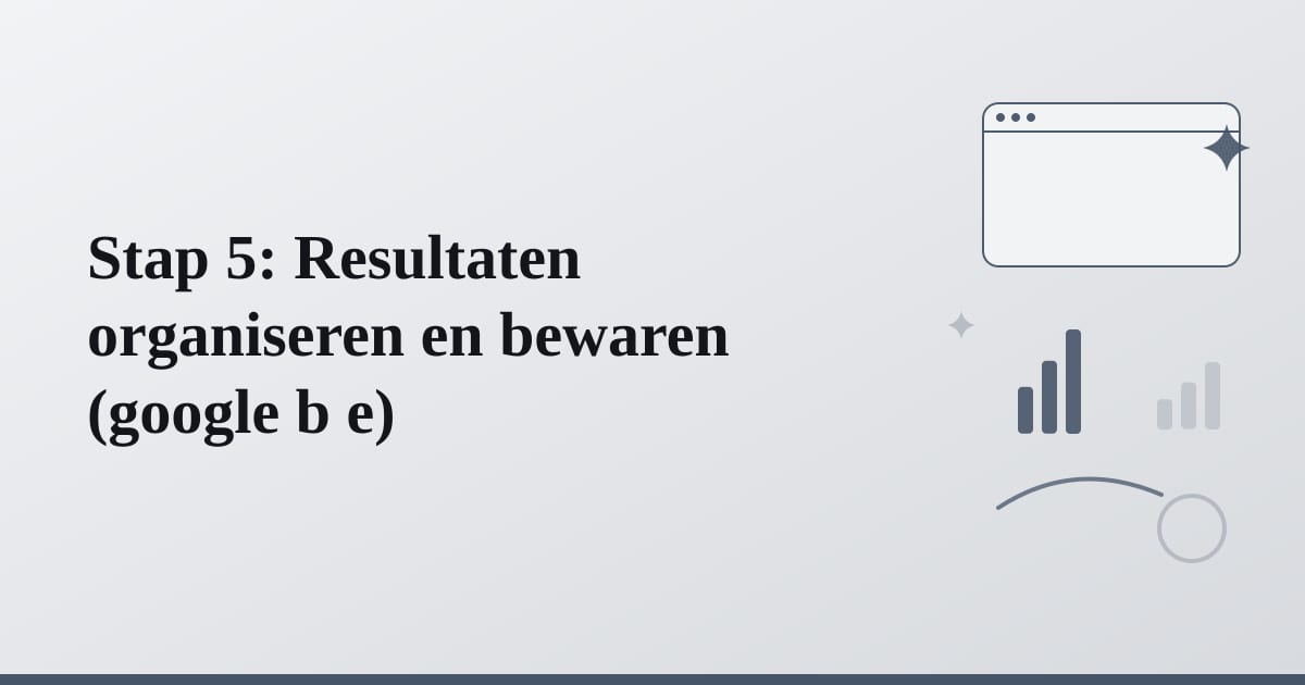 Editorial illustration for the section on stap 5: resultaten organiseren en bewaren