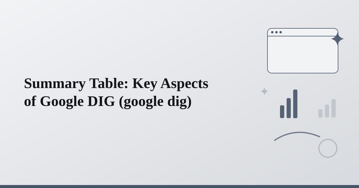 Editorial illustration for the section on summary table: key aspects of google dig