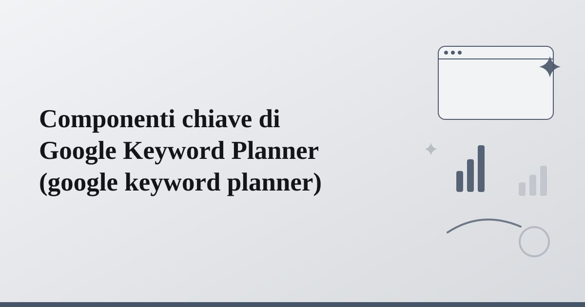Editorial illustration for the section on componenti chiave di google keyword planner