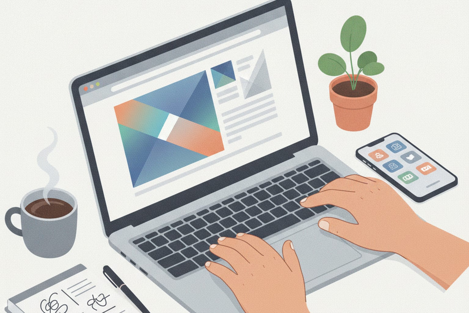 Editorial illustration for the section on voordelen van gratis website maken