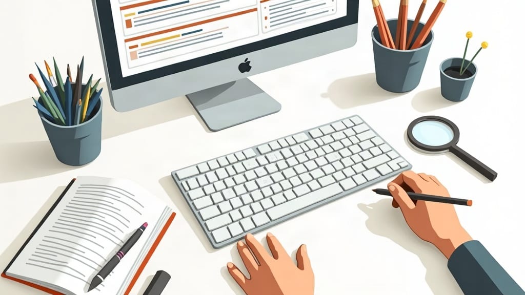 Editorial illustration for the section on các công cụ nghiên cứu từ khóa chính