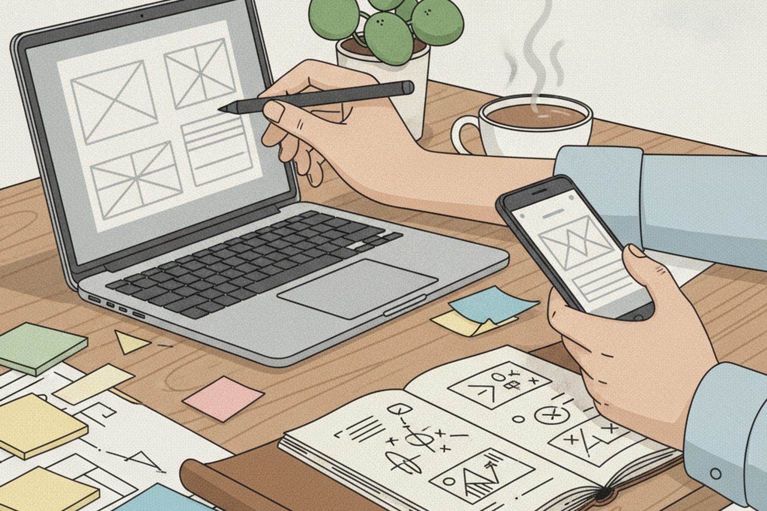 A strategic blueprint guiding a responsive layout through breakpoints.