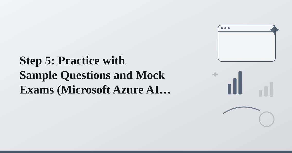 Editorial illustration for the section on step 5: practice with sample questions and mock exams
