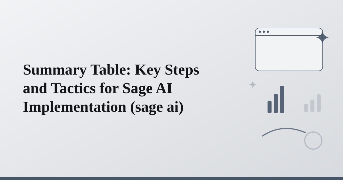 Editorial illustration for the section on summary table: key steps and tactics for sage ai implementation