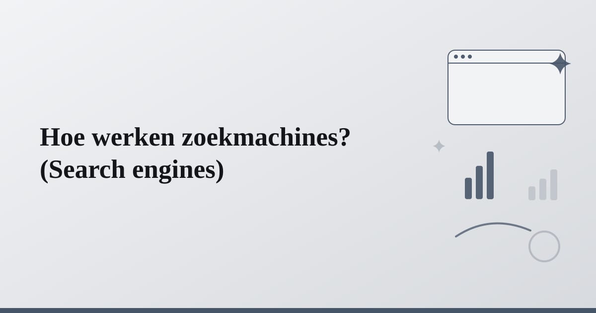 Editorial illustration for the section on hoe werken zoekmachines