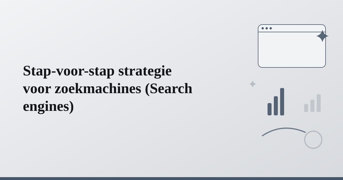 Editorial illustration for the section on stap-voor-stap strategie voor zoekmachines