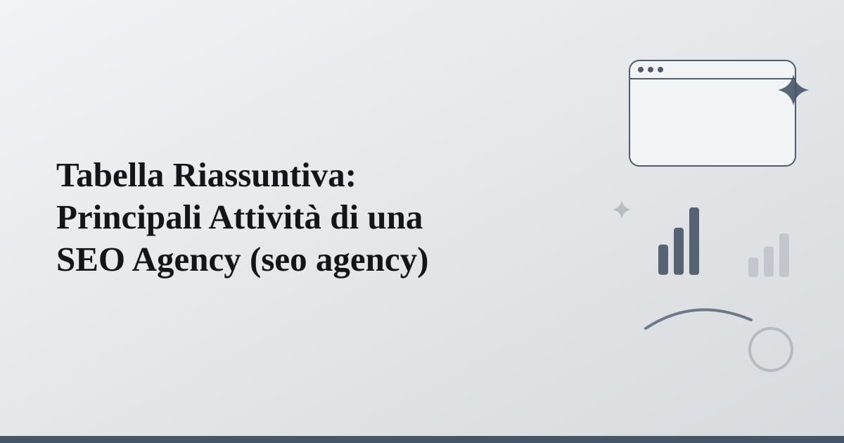 Editorial illustration for the section on tabella riassuntiva: principali attività di una seo agency