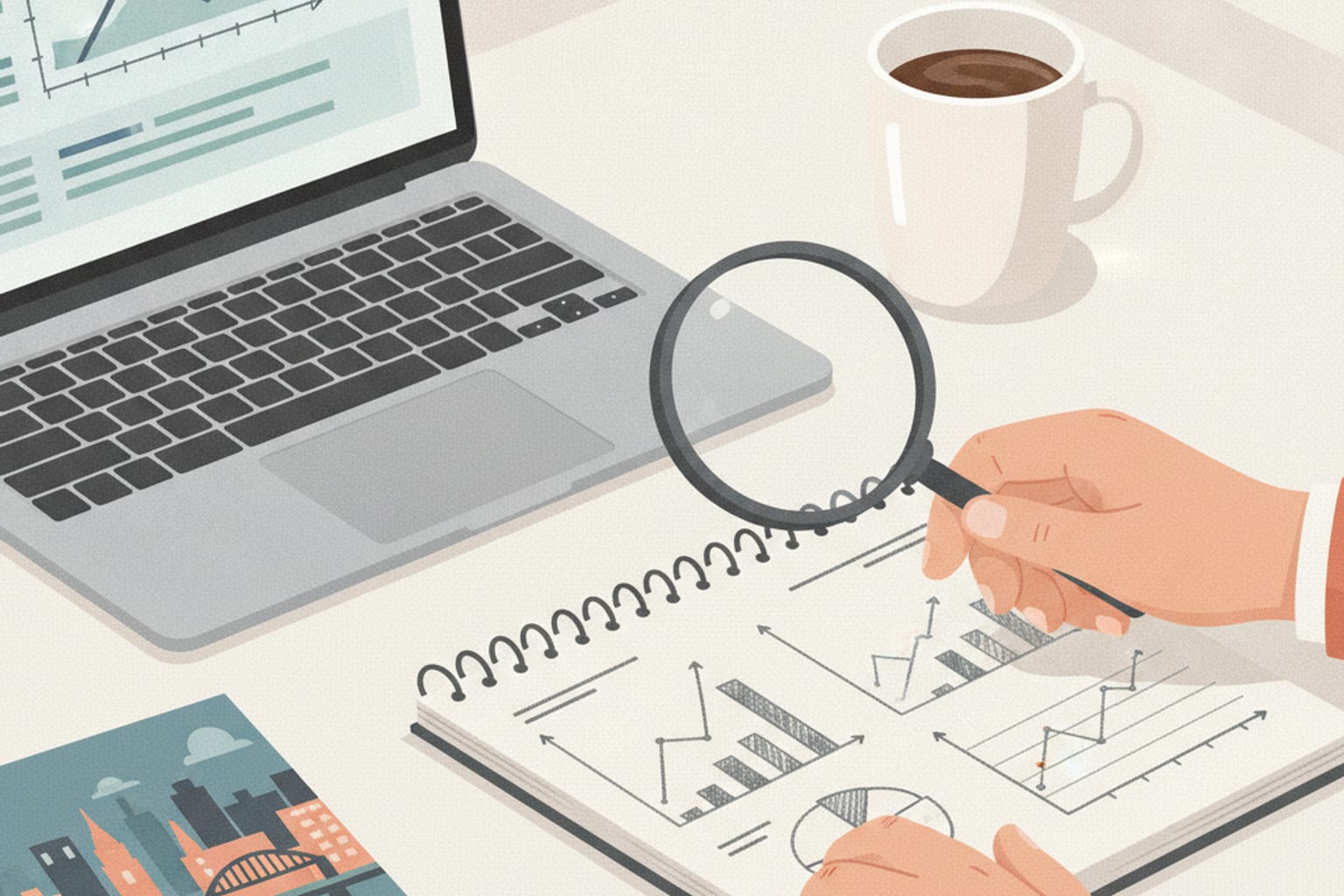 A path with warning signs next to common digital marketing pitfalls.