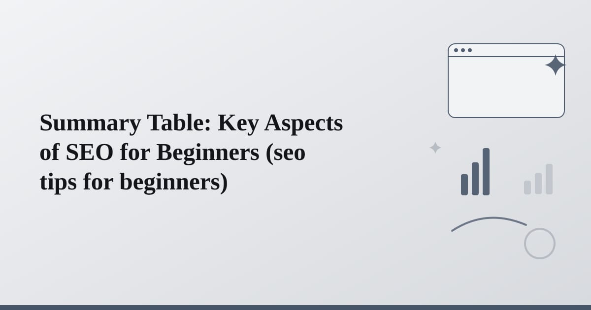 Editorial illustration for the section on summary table: key aspects of seo for beginners