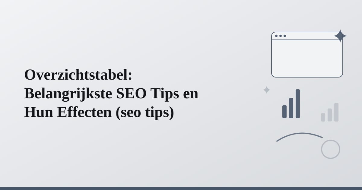 Editorial illustration for the section on overzichtstabel: belangrijkste seo tips en hun effecten