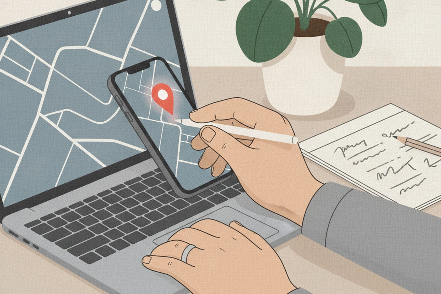 Handcrafted tools shaping a unique local map for service businesses.