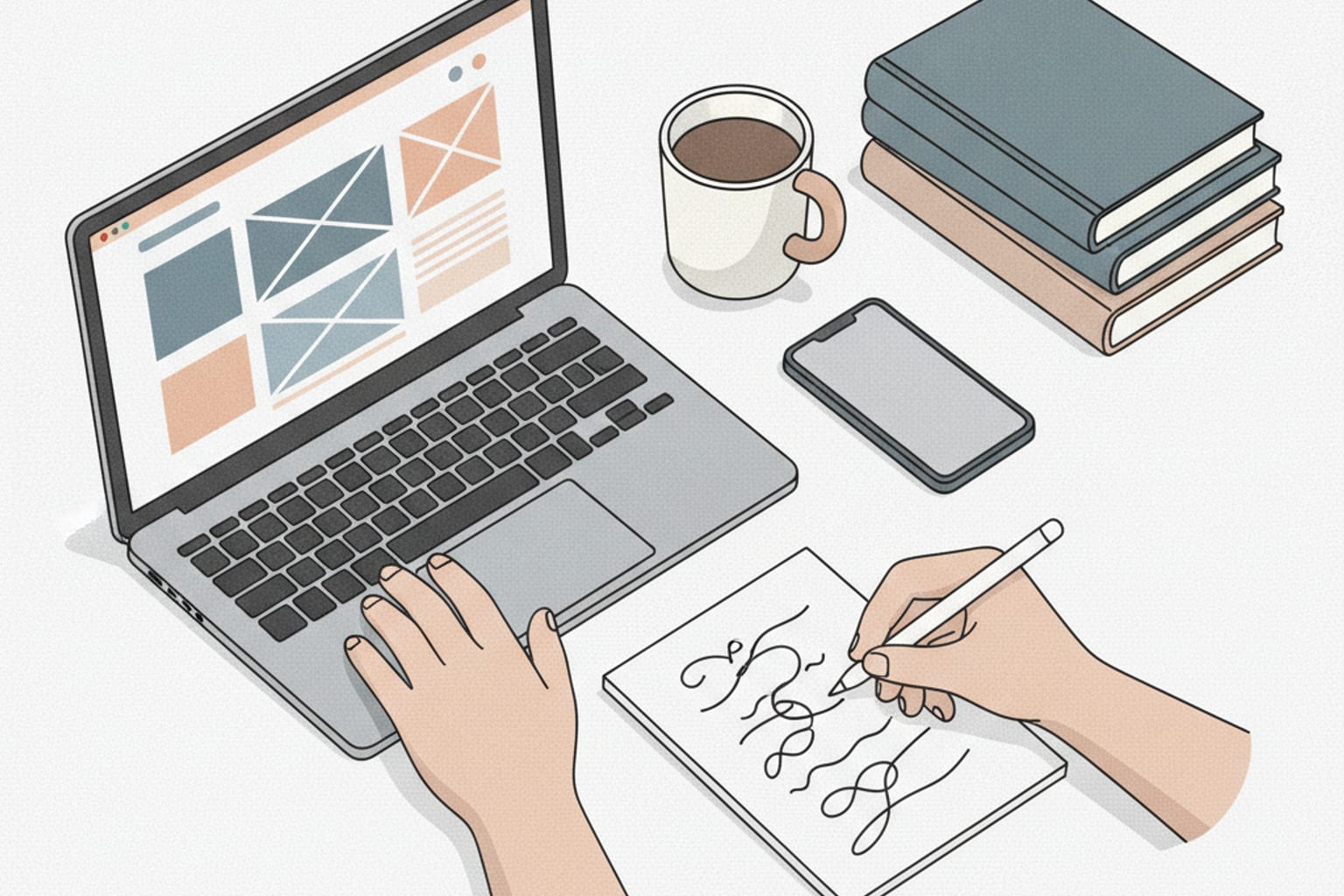 Des outils abstraits ajustant les rouages d'un site web.