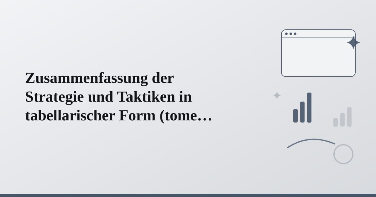 Editorial illustration for the section on zusammenfassung der strategie und taktiken in tabellarischer form