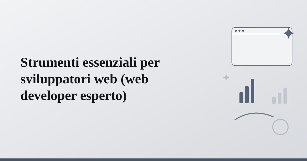 Editorial illustration for the section on strumenti essenziali per sviluppatori web