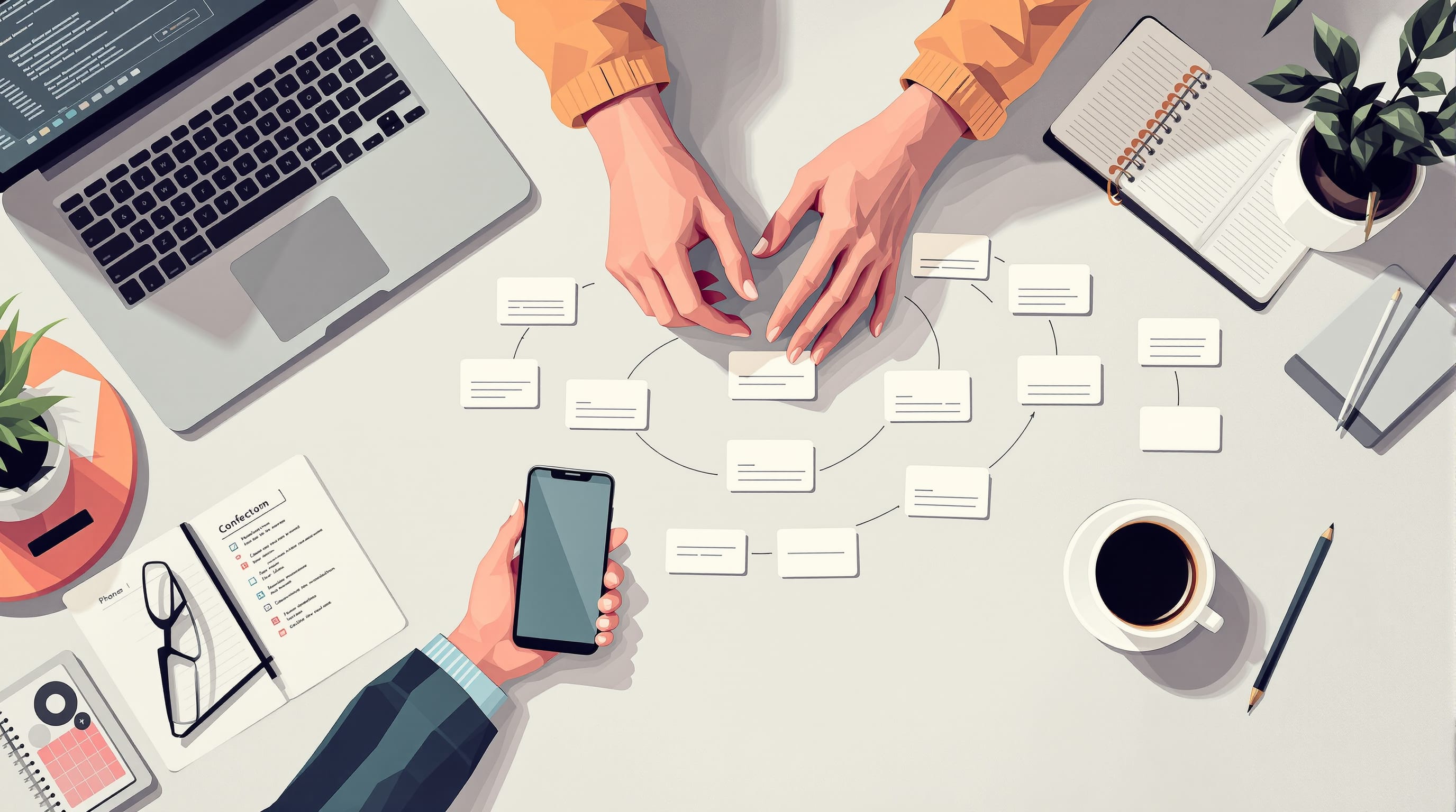 Flusso di connessioni astratte che rappresentano trigger e azioni in sequenza logica.